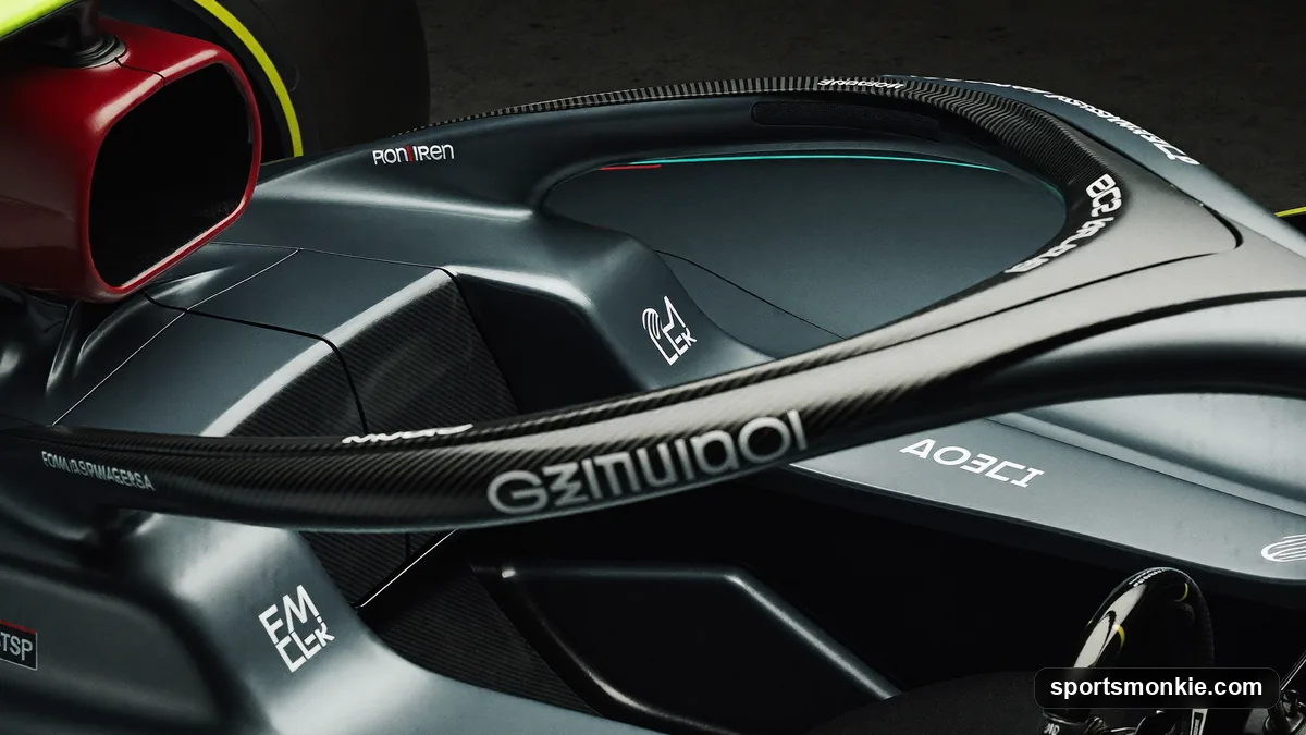 Close-up of the titanium halo ring arching over a Formula 1 cockpit above the driver's helmet