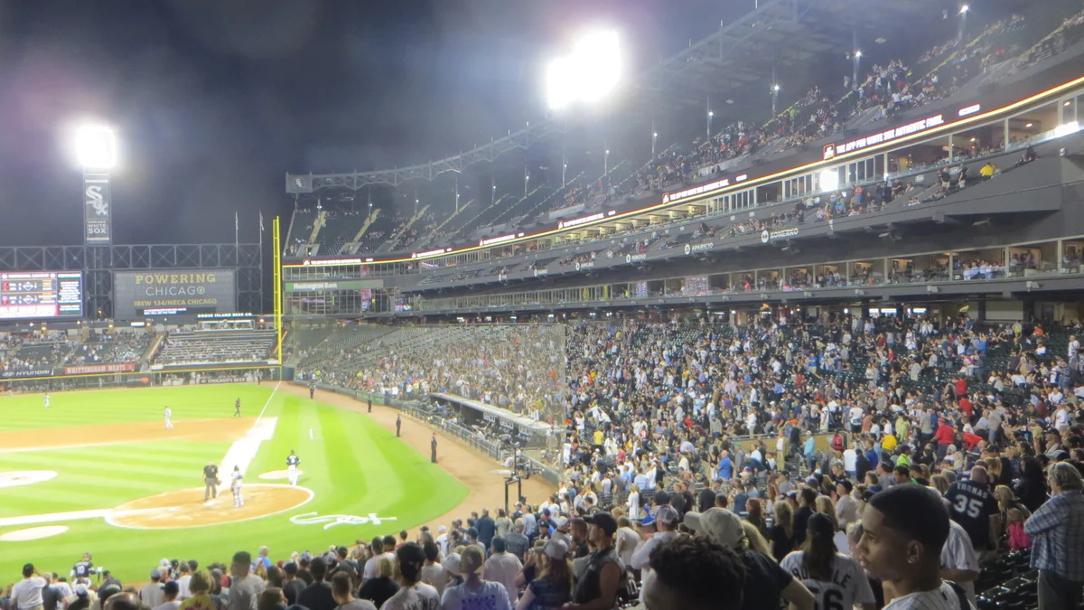 File photo from July 23, 2019: Guaranteed Rate Field in Chicago at night during a White Sox game. It does not show John Schriffen or the 2026 announcement.