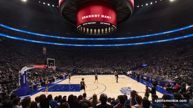 WNBA basketball arena during a game, representing the league's finances and salary cap