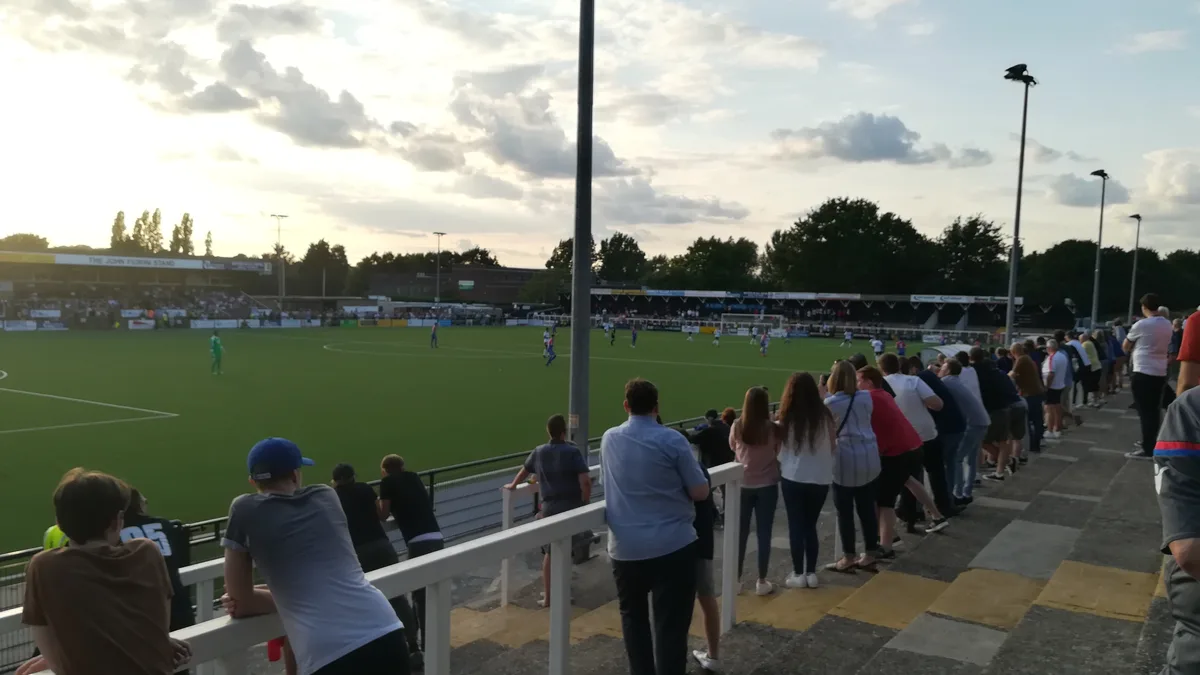 File photo from July 17, 2018: Hayes Lane, Bromley's home ground, during a preseason match, with supporters on the terrace. The ground is now sponsored as the CopperJax Community Stadium. The photo is from 2018 and does not show this week's announcement.