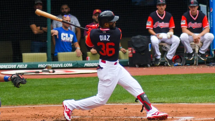 File photo from 27 August 2017: Yandy Diaz batting for Cleveland, the club he faced on Saturday night with Tampa Bay. It does not show ALCS Game 4.
