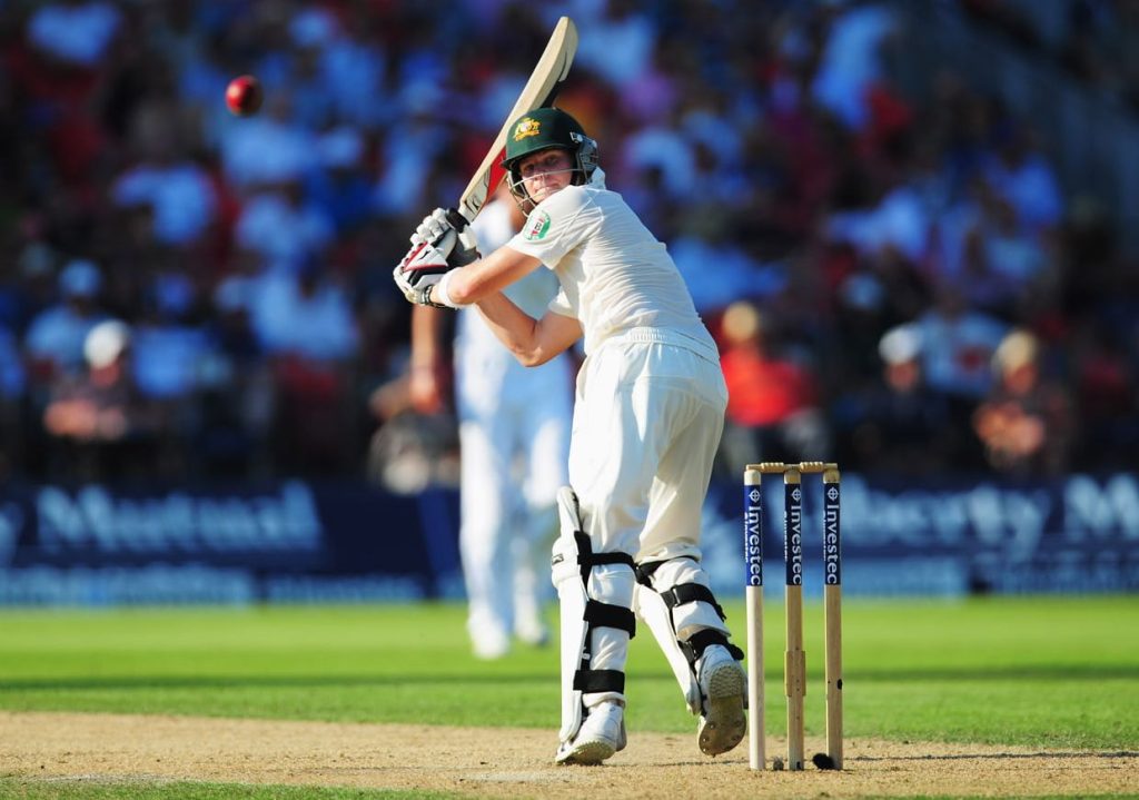 Australian batsman David Warner playing a leg glance.